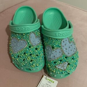 Handmade bedazzled,Aqua Beaded Crocs